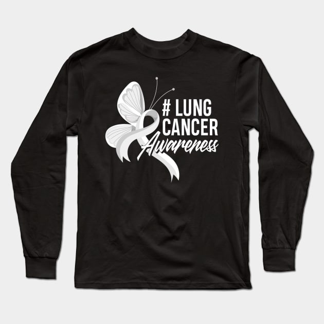 Awesome White Ribbon Support Lung Cancer Awareness Long Sleeve T-Shirt by CarolIrvine